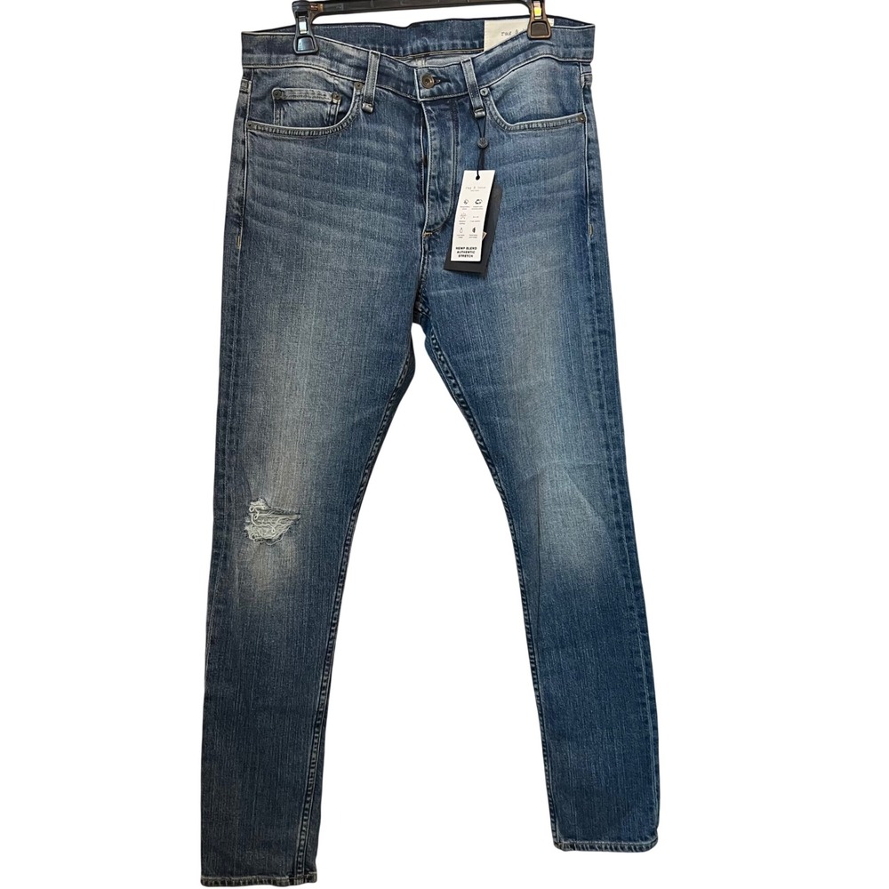 Rag & Bone Fit 1 Skinny Jeans Mens 33x32 Townsend with Holes Hemp Blend NEW